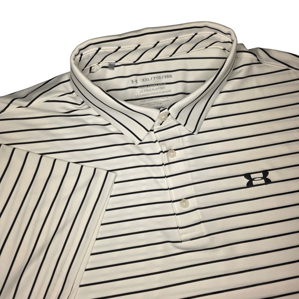 Under Armour XXL Mens Playoff Golf Polo Shirt Striped White Black Short Sleeve